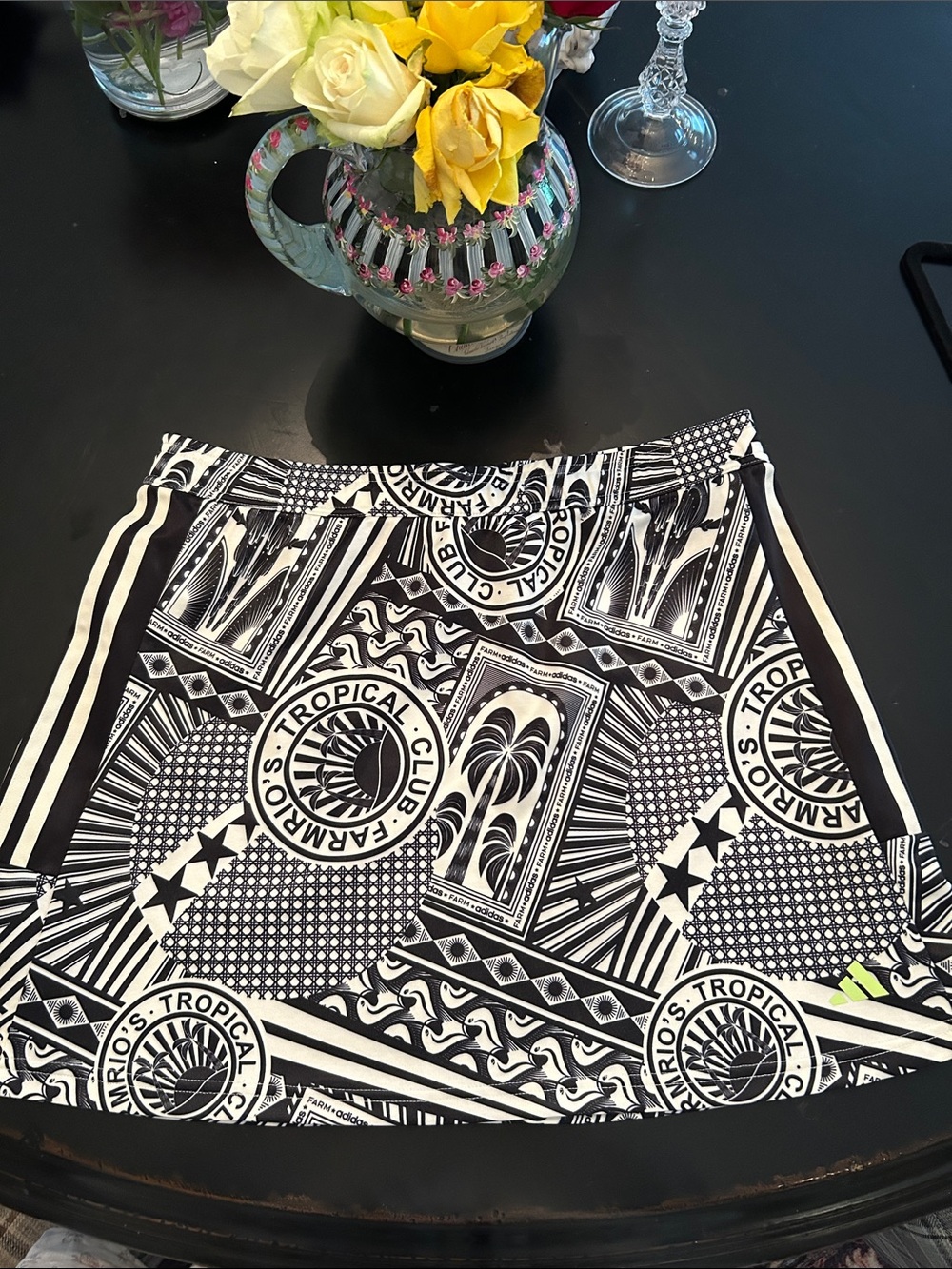 FARM Rio x Adidas Black & White Graphic Athletic Skirt